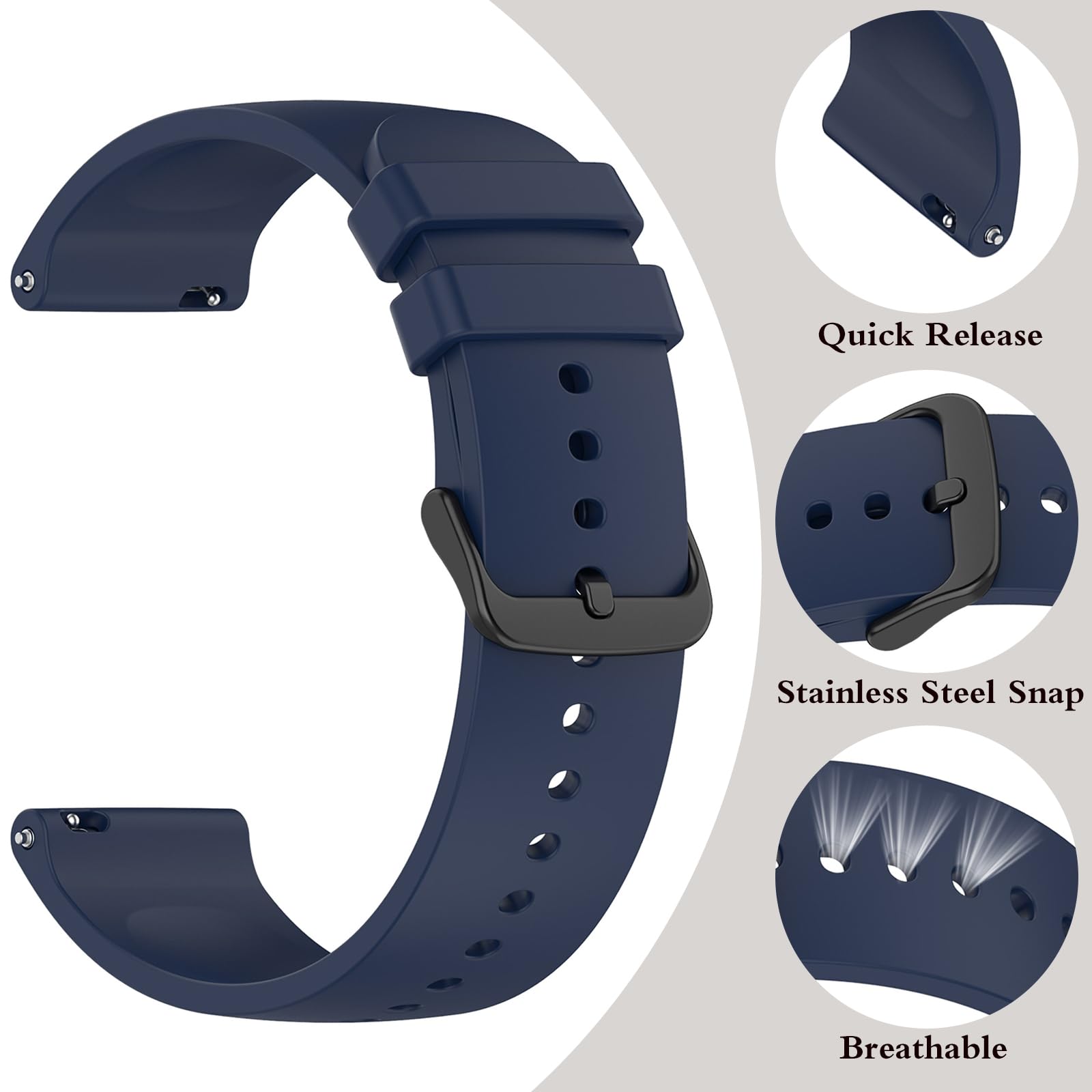 SUGARJAR Strap For Nerunsa P66D,22mm Silicone Band for Donerton T50S,T50H,Popglory P66,ENOMIR IDW19/LW51/LW11,TOOBUR IDW13/IDW16/IDW19/BW01,uaue T50S,Narcid P95/P66,TUYOMA LW36,WeurGhy Y6 - Image 3