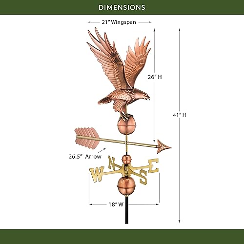 Miniatura 3 de Good Directions Veleta de águila de cobre pulido, acento decorativo en la azotea para graneros, hogares, cobertizos y cúpulas, duradero y hecho a