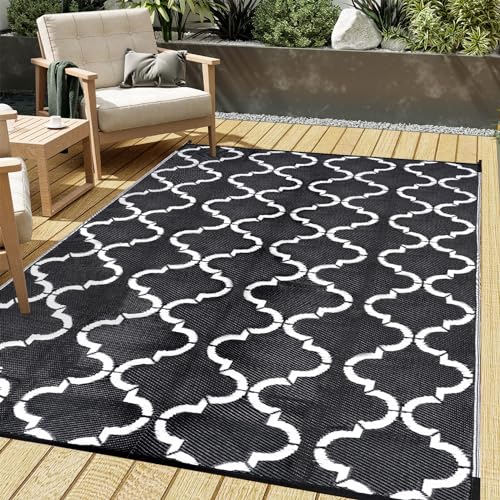 HUGEAR 5x8 Black Lantern Waterproof Outdoor Rug for Patio