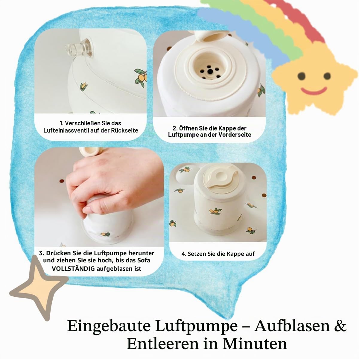 Aufblasbarer Baby-Sitz für Babys ab 4-24 Monaten,Baby-Rückenstützsofa,Boden-Sitzunterstützung zum Sitzen lernen (Tulpe+Sofabezug)