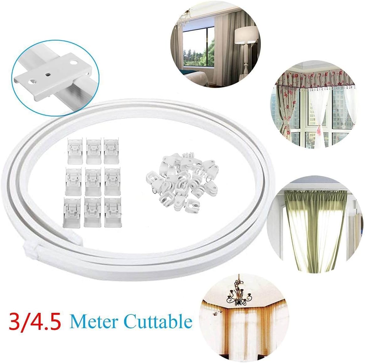 SinseD Curtain Rail Track,Curtain Track 4.5m Curtain Track Curtain Rail Flexible Ceiling MountedStraight Slide Windows Balcony Plastic Bendable Home Window Decor (Color : 4.5m Side Clamping)