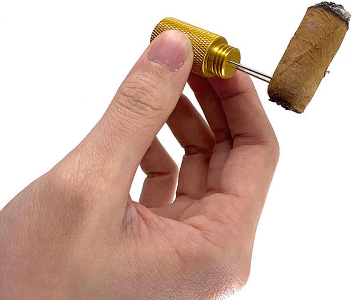 2 in 1 Cigar Multitool Dual Size Cigar Punch with Cigar Draw Enhancer Tool & Nubber Cigar Needle Cutter Rust-Proof Gift Gold