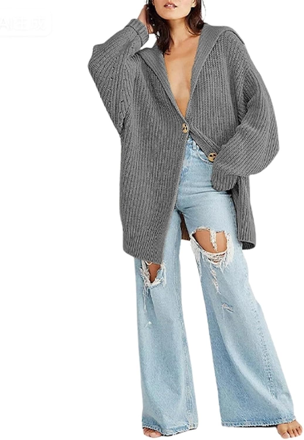 Womens Button Down Long Cardigan Sweater Sailor Collar Long Sleeve Oversized Chunky Knit Trendy Coat