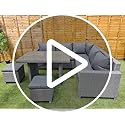 Image of DEVOKO 5 Piece Patio Furniture Set,All Weather Outdoor L Shape Sofa, Rattan Dining Conversation Sectional with Table, Ottomans in Grey Color for Porch, Garden