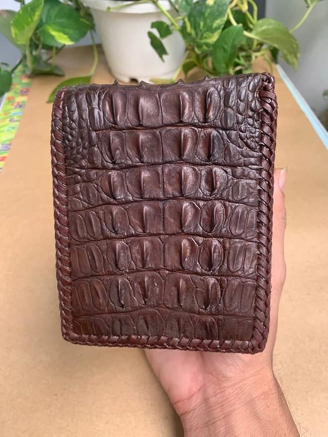 Genuine alligator belly leather skin bifold wallet for men, alligator leather skin Men's wallet. (Reddish brown)4