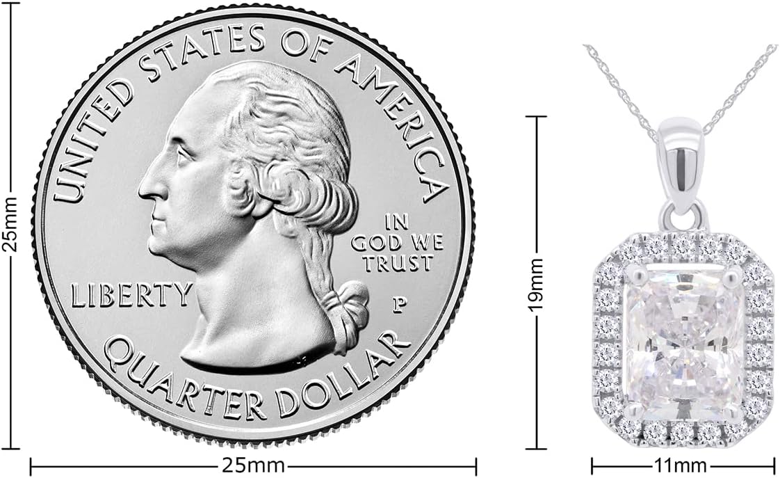 AFFY Dainty Emerald Cut Cubic Zirconia Halo Pendant Necklace in 925 Sterling Silver - Image 5