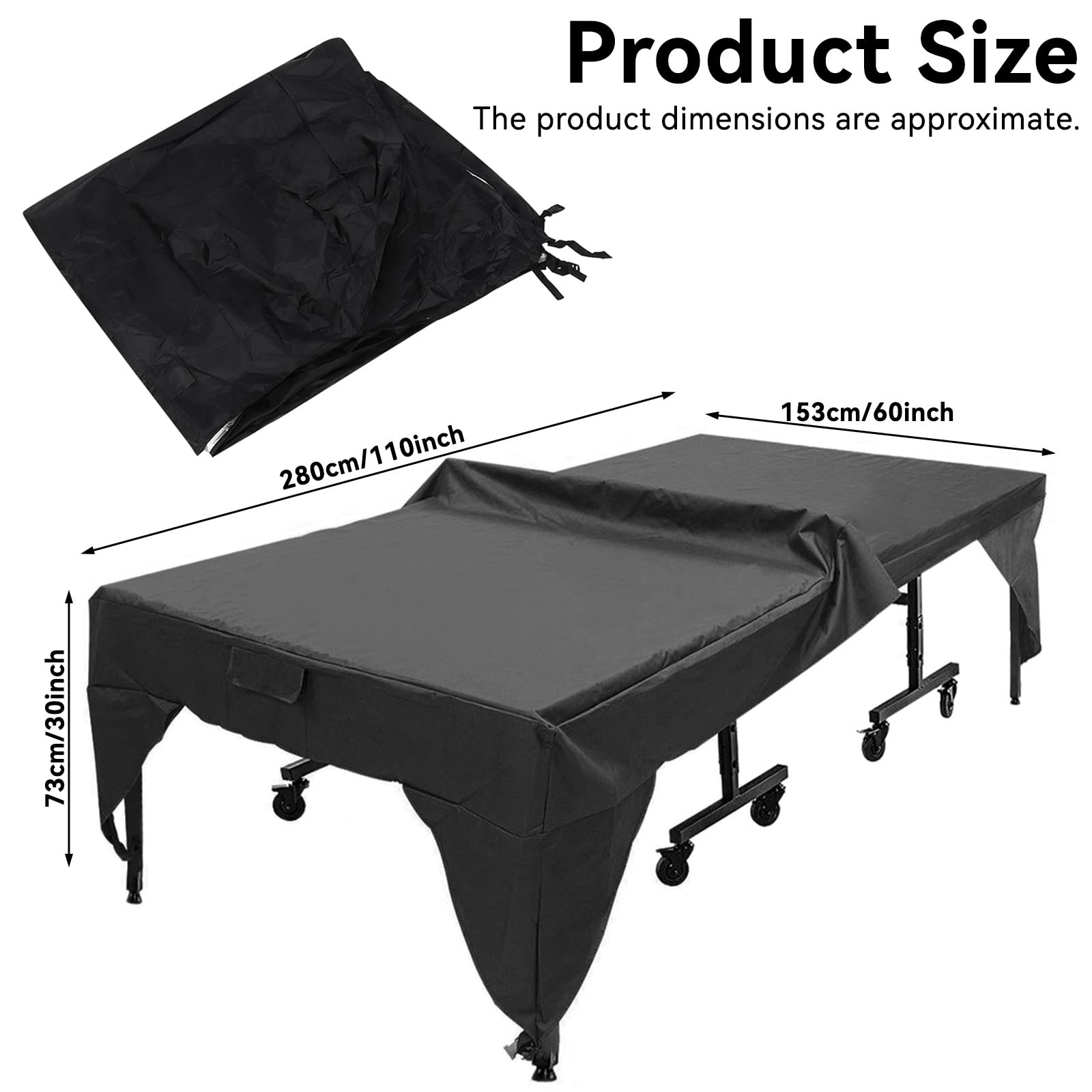 Housse de Table de Ping Pong Extérieur, Bâche Imperméable et Résistante, Protection pour Tables de Tennis de Table Pliables ou Non Pliables, 280 x 153 x 73 cm