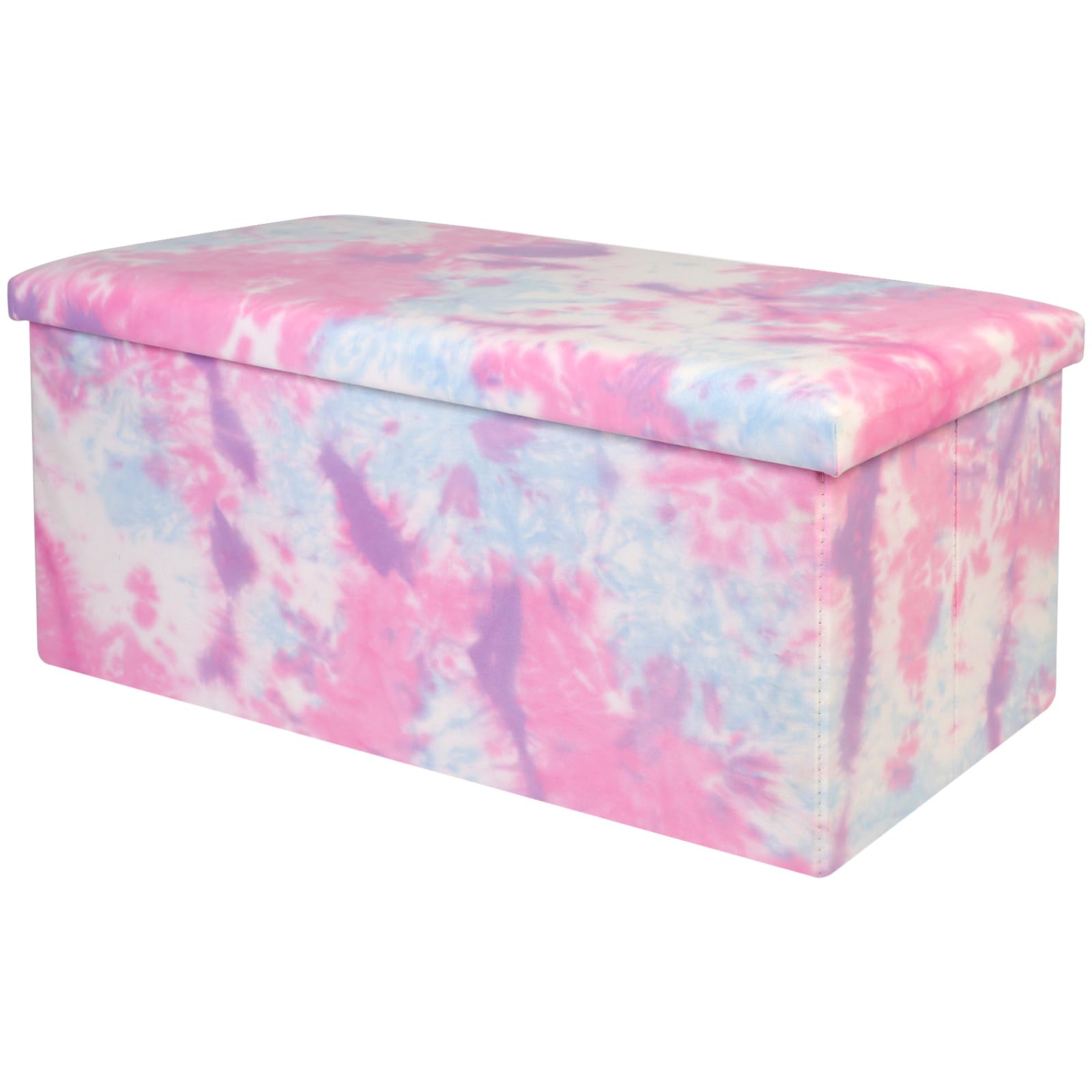 STORAGEPLUS 30 Inches Large Storage Ottoman Bench for Bedroom, Soft Cotton Fabric Tie Dye Foot Rest Stool with Premium Sponge Padded, Folding Ottoman Coffee Table with Storage for Living Room