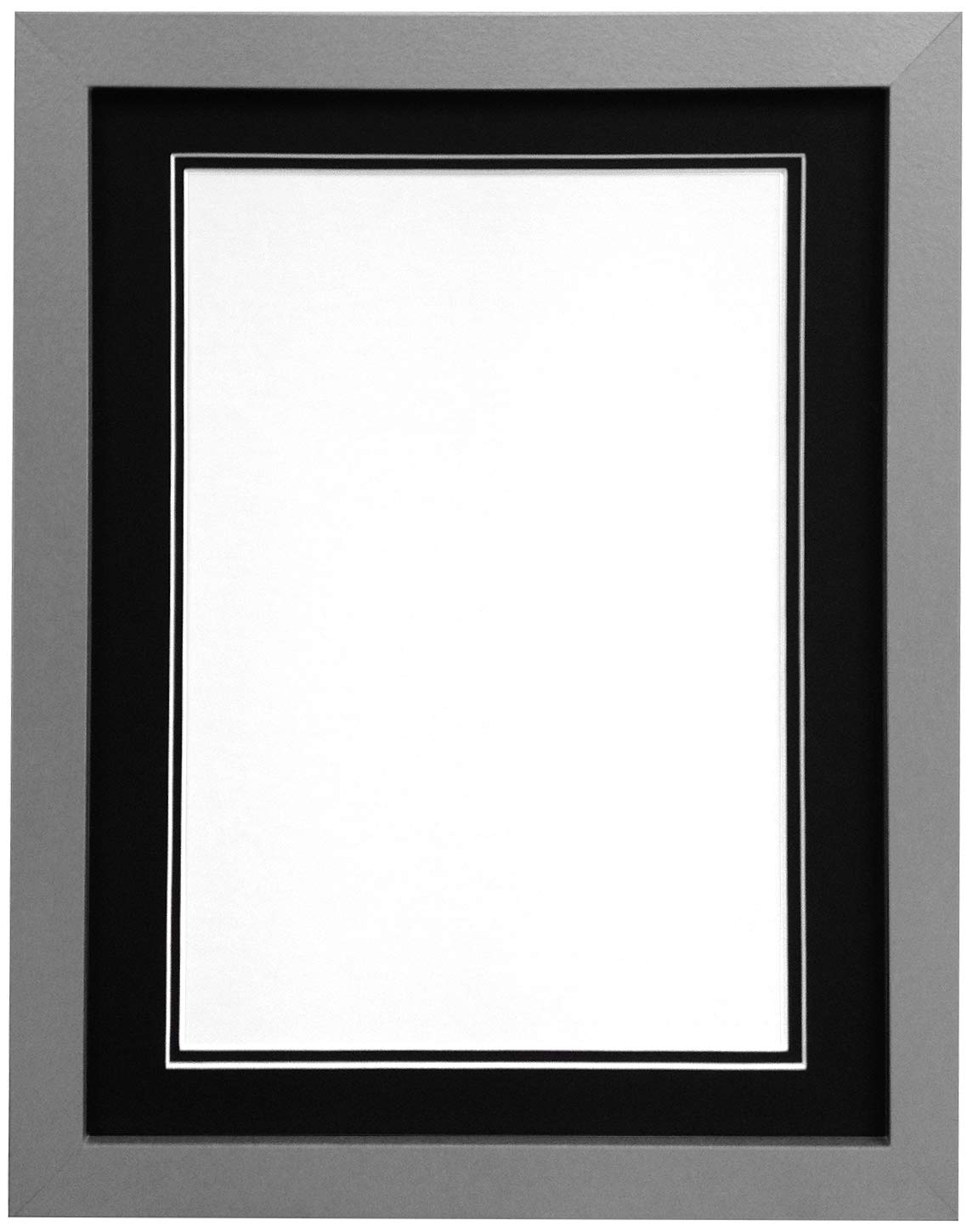 H7 Silver Picture Photo Frame With Black Double Mount 9"x7" for Pic Size 7"x5"