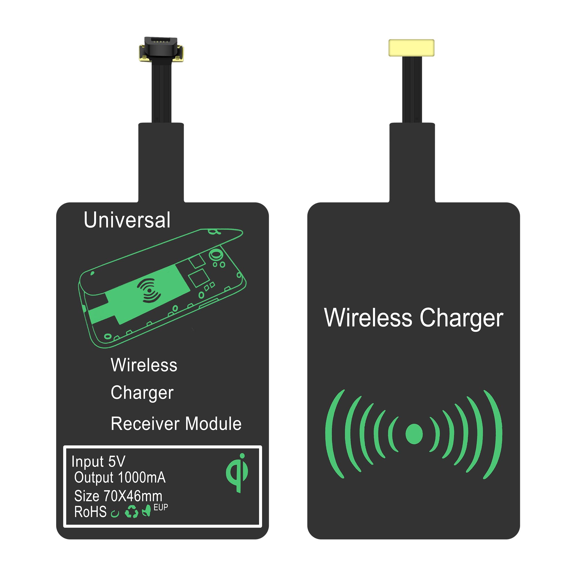 MEIRIYFAMicro USB Wireless Charging Receiver,Micro USB Charger Receiver Adapters,Thin Wireless Charging Receiver Patch Module Chip for Micro Android Cell Phones (2PCS)