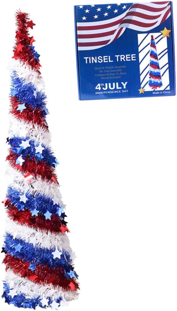 1pc Independence Day Tinsel Tree Adornment Festival Decor Realistic Texture Easy Installation Garden Mall Display American Flag Theme