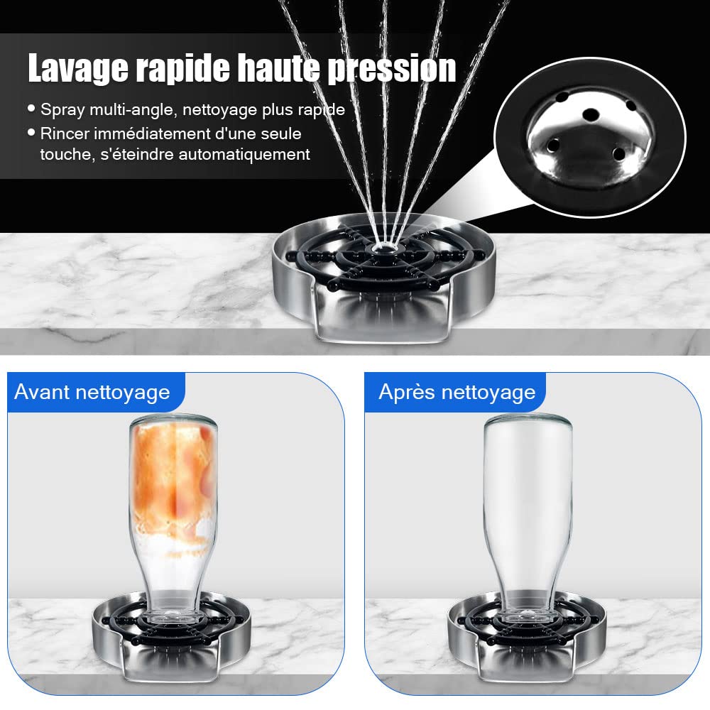 Rince Verre Evier, Lave Verre Evier, Pour un Nettoyage Rapide des Verres, tasses à café, Biberons et verres à vin, Accessoires D'évier de Cuisine de Qualité Pour les Bars, Maisons et Restaurants.