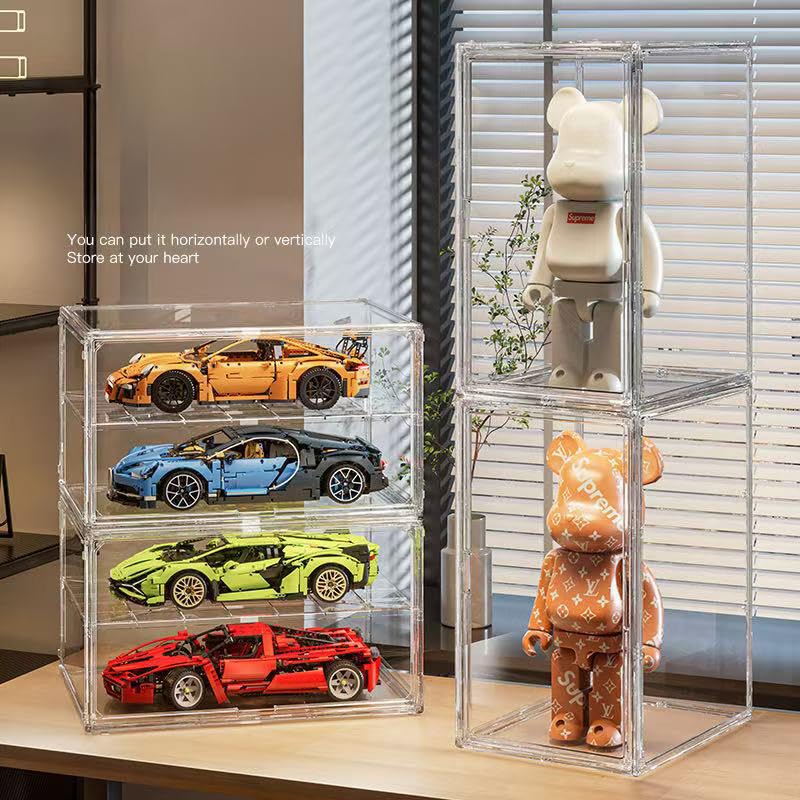 Image of BOHOIDEE Extra Large 19.7 inchX14.6 inchX11.6 inch Acrylic Display Case with 1 Division Board, Clear Organizer Box Plastic Holder with Magnetic Door for Handbags, Purses, Boots, Figures, Book