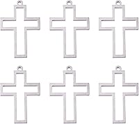 PHPandaHall 10Pcs Stainless Steel Cross Open Back Bezel Pendants 32.5x22x3mm - Hollow Flower Charms with Loop for DIY UV Resin Jewelry