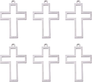 PHPandaHall 10Pcs Stainless Steel Cross Open Back Bezel Pendants 32.5x22x3mm - Hollow Flower Charms with Loop for DIY UV Resin Jewelry