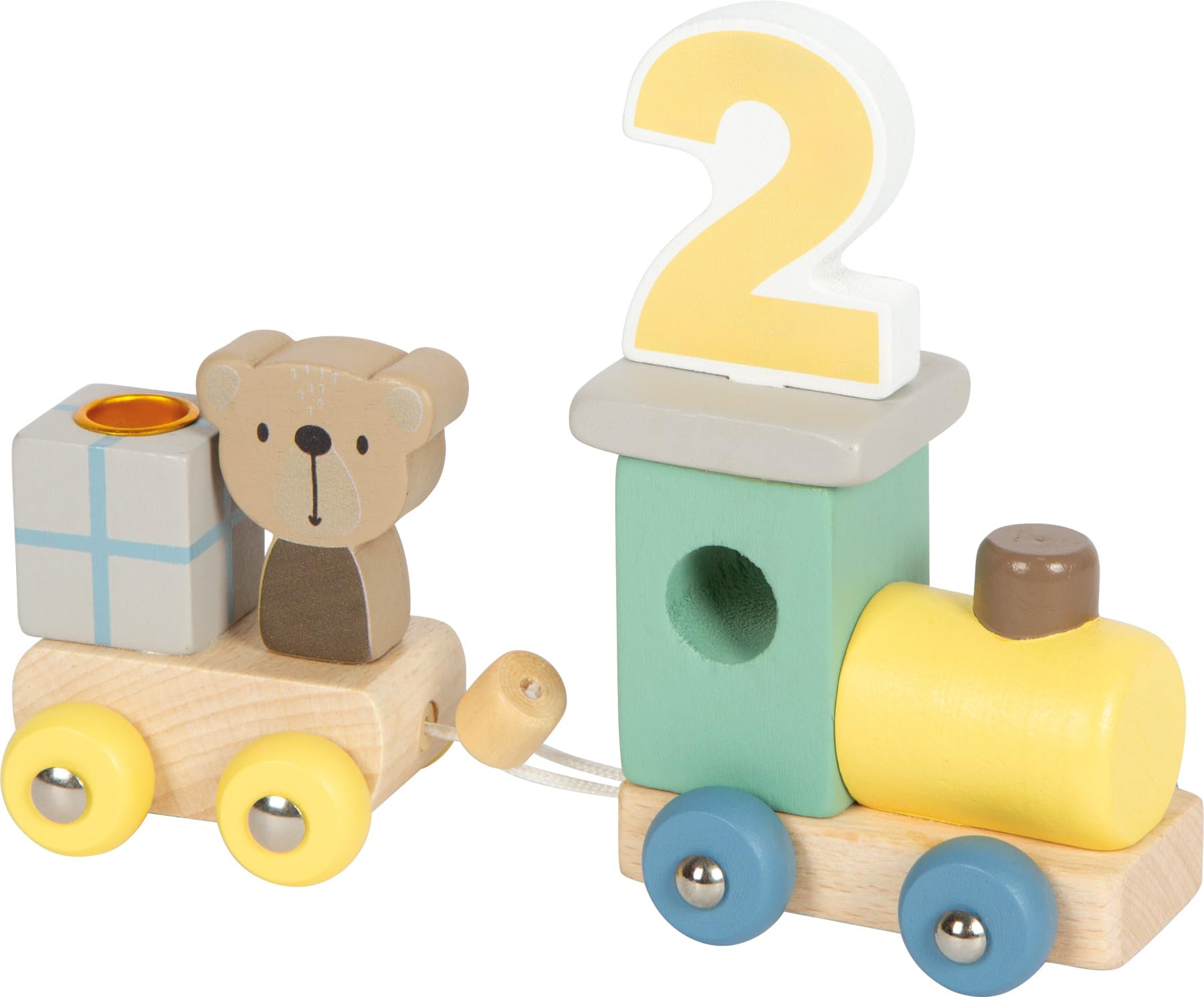 small Foot Geburtstagszug Tiere aus Holz, mit Zahlen-Lokomotive, 6 Waggons mit Tierfiguren, Zahlensteckern 1–9, Deko für Kindergeburtstage, 12626