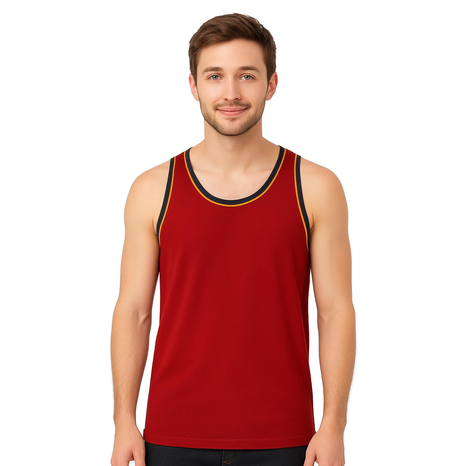 Nikaro Men's Red Cotton Gym Vest Racer Back Tank Top Sleeveless Muscle Training Workout Top Uk (M)