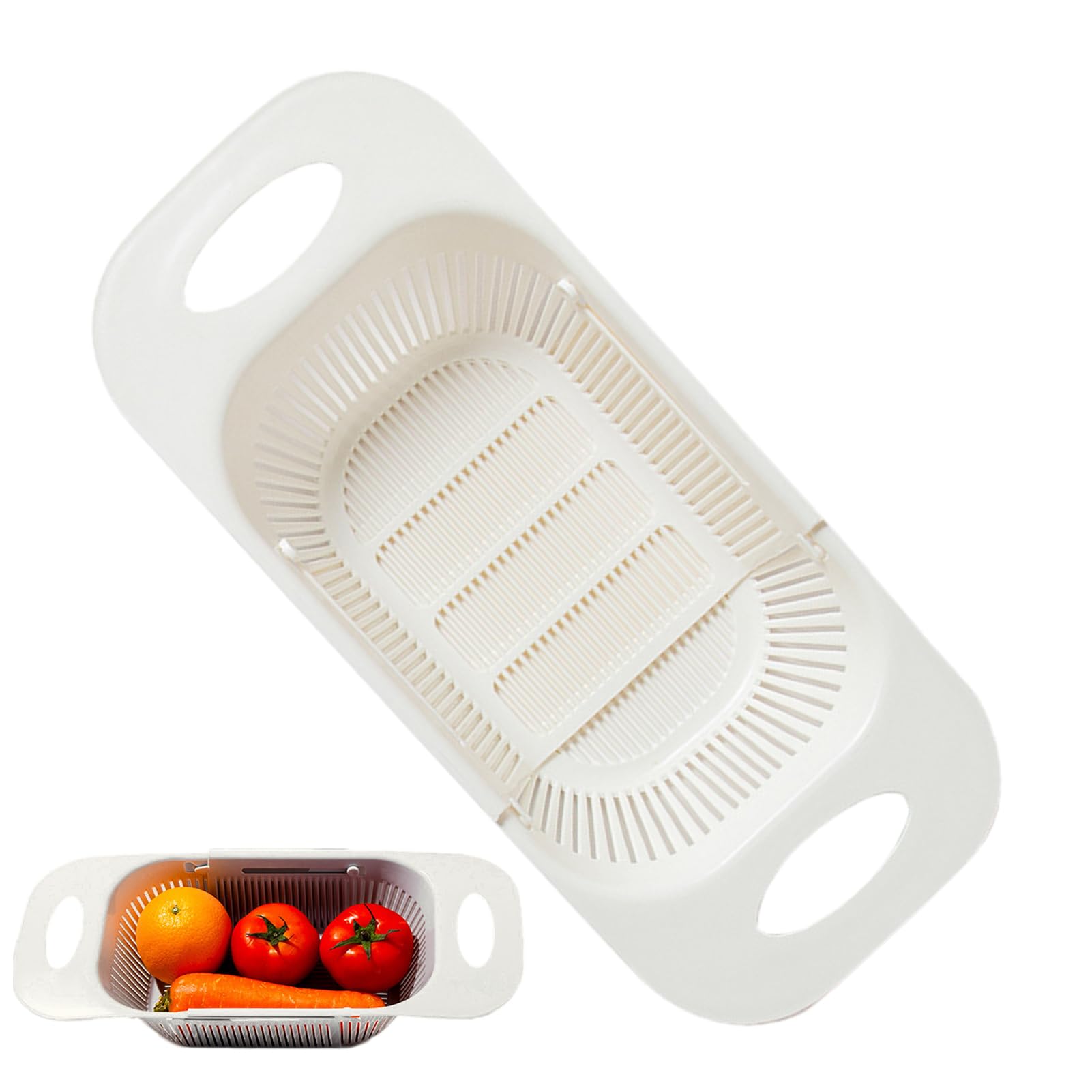 Povanjer White Retractable Drain Basket - Kitchen Strainer Basket,Expandable Over The Sink Colander, Ergonomic Fruit Vegetable Strainer, Colander Strainer Over The Sink
