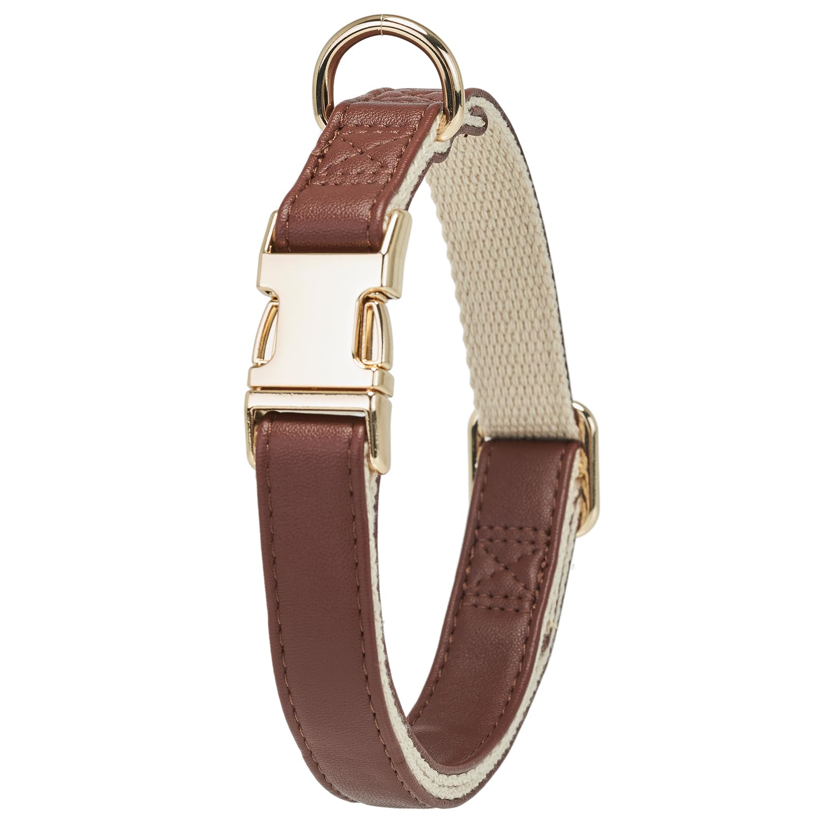 YUDOTE Soft Leather Dog Collars with Safety Quick Release Metal Buckle,Natural Cotton Padded Pleather Collar for Puppies with Senstive Skin,Brown