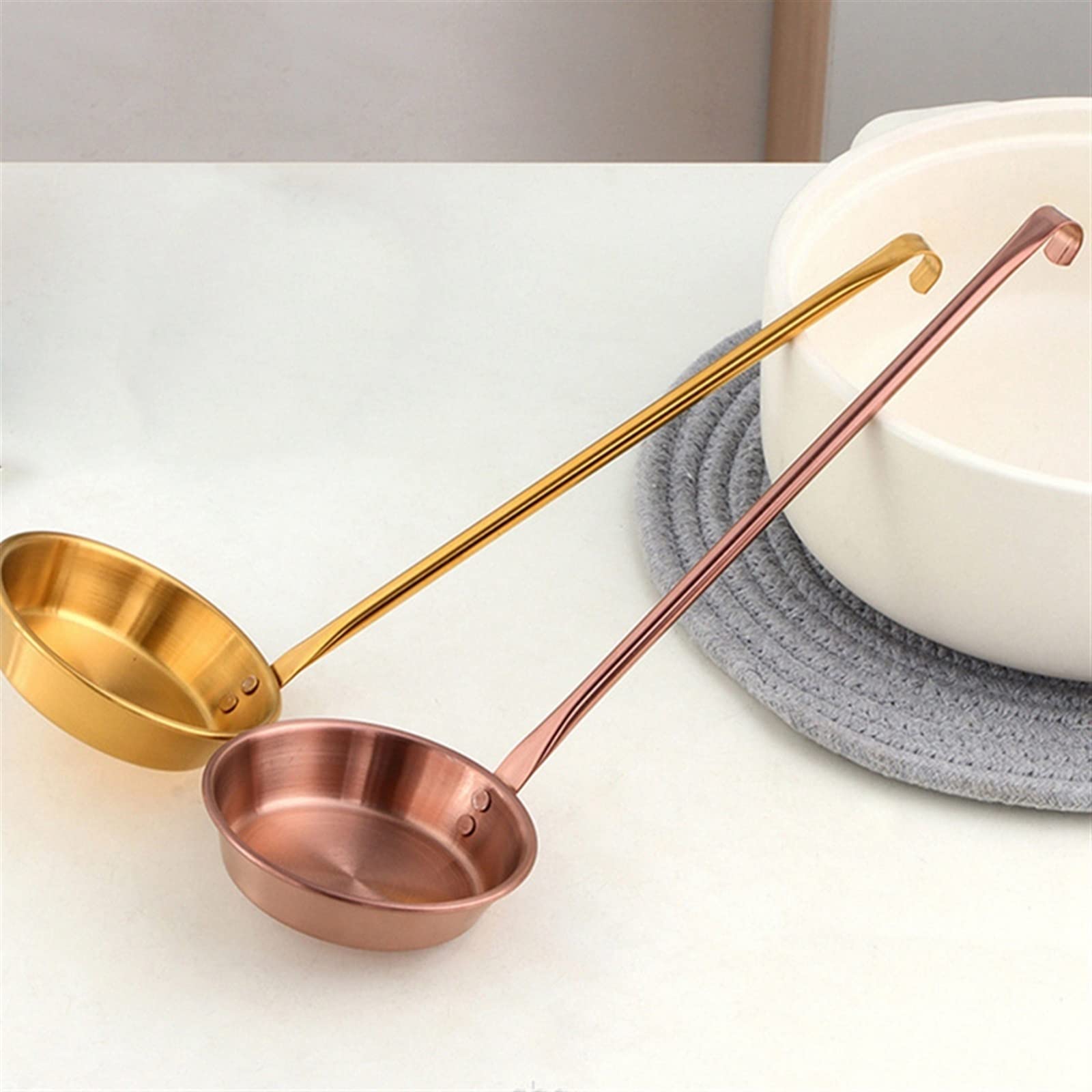 JINGYAN Teelöffel Long Handle Stainless Steel Round Meat Pie Spoon Fried Food Ladle Serving Kitchen