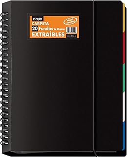 Dohe - Carpeta con 20 Fundas Extraíbles - A4 (25x31 cm), Anillas de Disco, 5 Separadores de Colores, Cierre de Goma Elástica - Material de oficina y escolar