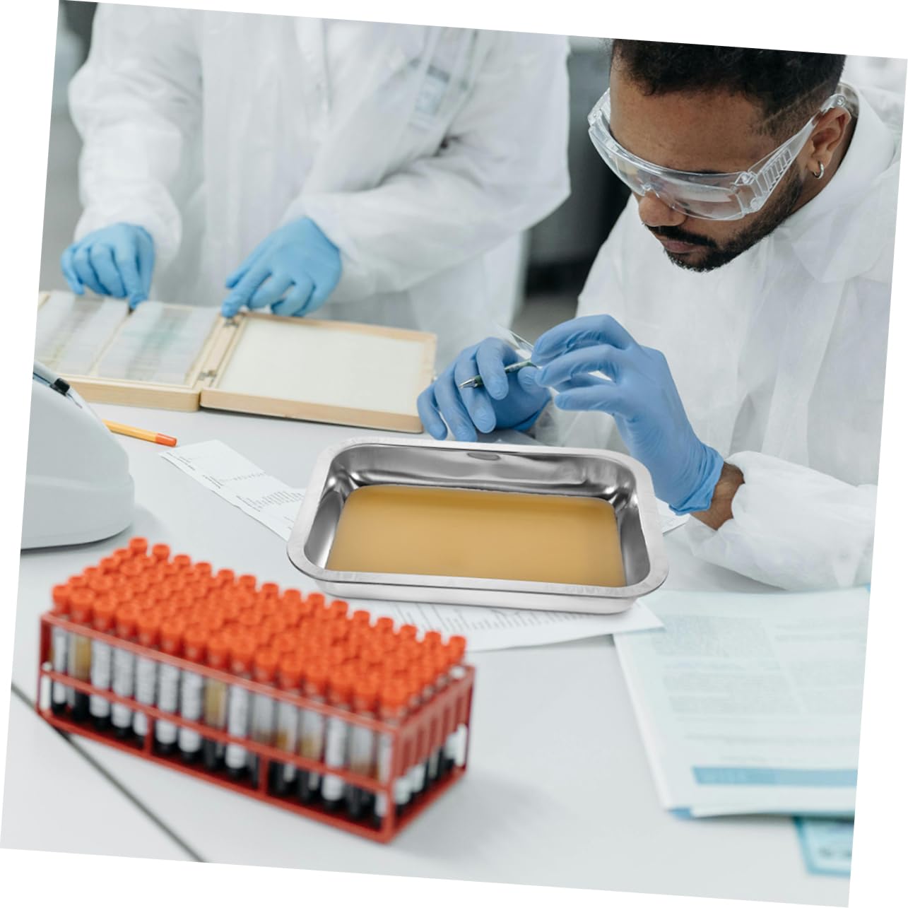 FRCOLOR 2stücke Edelstahltablett mit Wachsboden für Präparationen Laborausrüstung aus Präpariertablett für Unterricht und Forschung