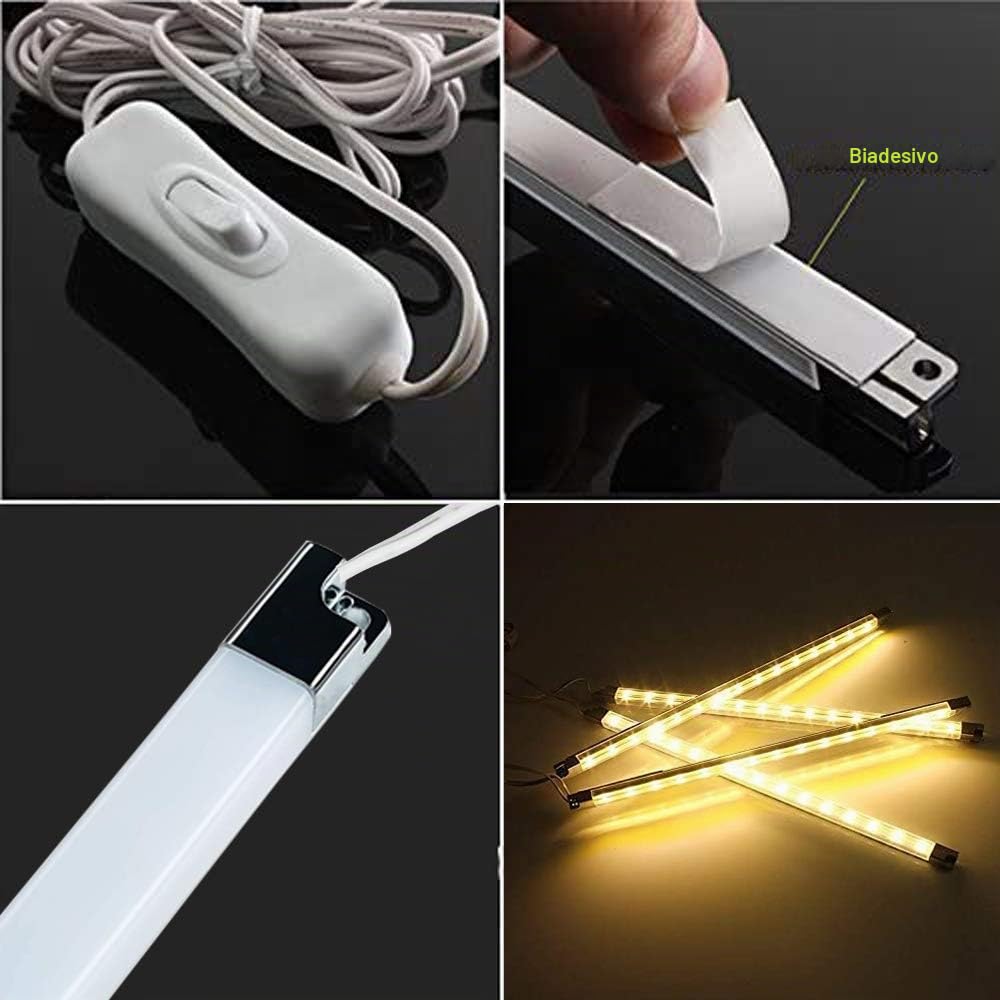 Cefrank Kit di 6 barre luminose collegabili, strisce LED sotto mobili illuminanti, 300 mm x 6, con interruttore (bianco caldo, 3000K)