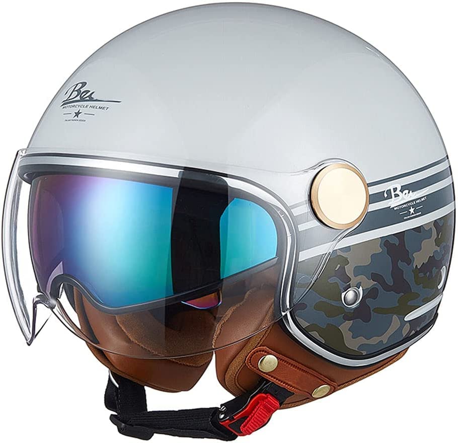 Retro Motorradhelm Damen ZXJDP Retro-Motorradhelm - Halbhelm, DOT/ECE-zertifiziert, 625g, Für Roller & Chopper Motorroller Helm