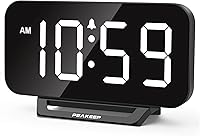 Vista 9 de Peakeep Slim Digital Mirror Aesthetic Alarm Clock for Bedrooms Desk Decor - Plug in Electric Big LED Modern Small Clock for Office Living Room, Gold