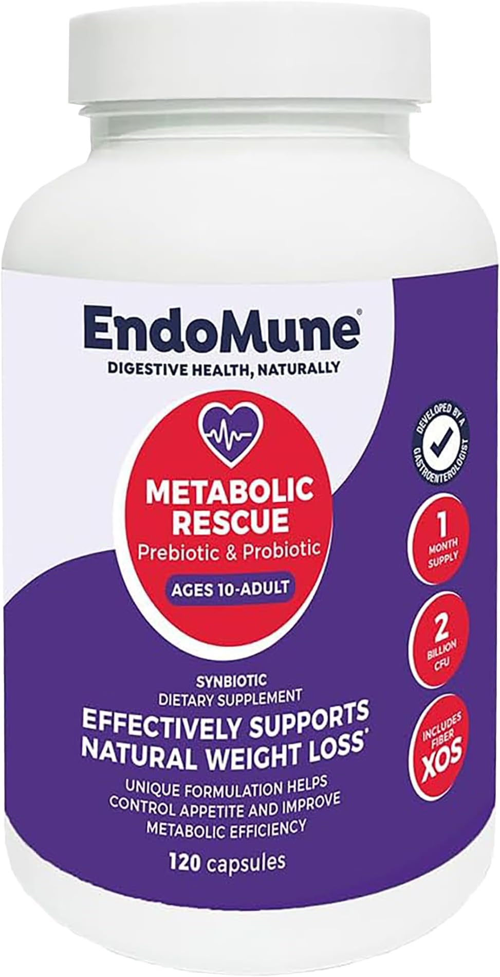 Endomune Metabolic Rescue Prebiotic and Probiotic - Physician Formulated - 120 Vegetarian Capsules - Weightloss Supplement