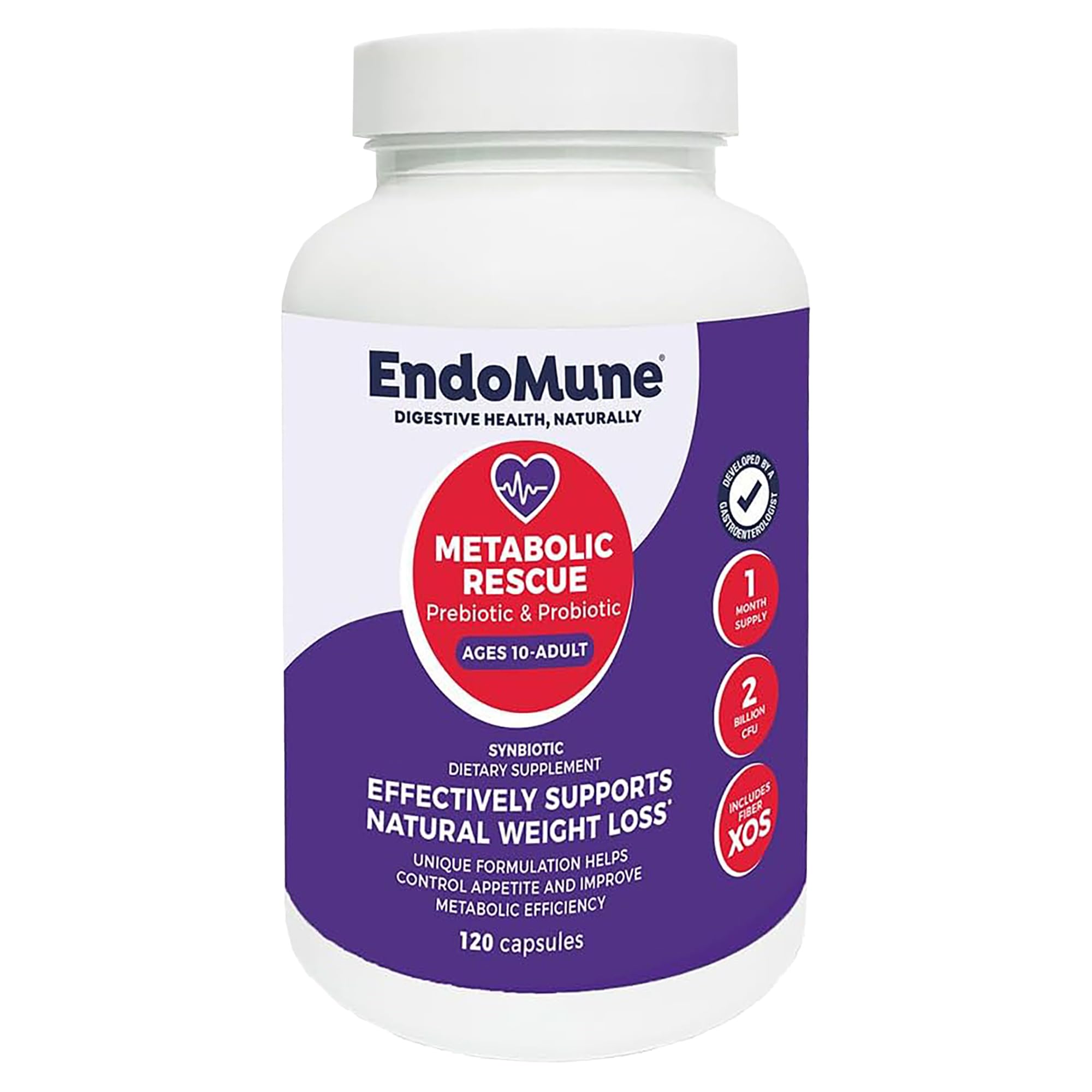 Endomune Prebiótico e Probiótico XOS 1.200 mg e Bifidobacterium lactis 2 bilhões de UFC, 120 cápsulas veganas