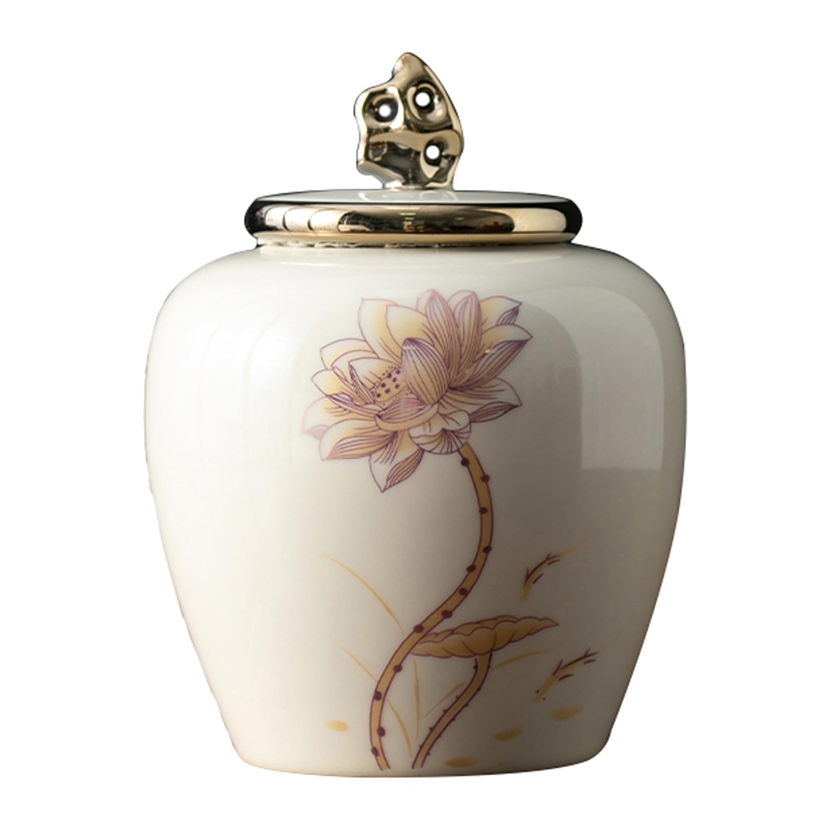 Medium Keepsakes Urns for Human Ashes,6 Inches Lotus Urn Handcrafted Ceramic Urns for Ashes Adult Male Female Mom Dad Memorial Keepsake Cremation Urns,Beige,S