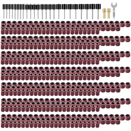 531Pcs Drum Sander Set, Sanding Drums Kit for Drum Sander 80 120 150 240 320 400 600 Grits with 24Pcs Drum Mandrels 2Pcs Self-Tightening Drill Chuck 1Pc Wrench for Power Drills Rotary Tools