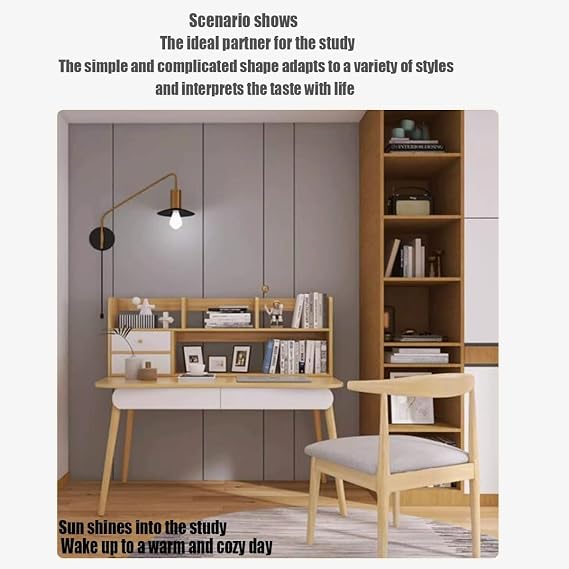 Expandable Desktop Bookshelf, Desktop Organizers, Wood Office Supplies Storage with 1 Drawer/2 Drawers/4 Drawers, Retro Elegant, Super Storage Space (Color : White, Size : 40.6x6.7x31.5in)
