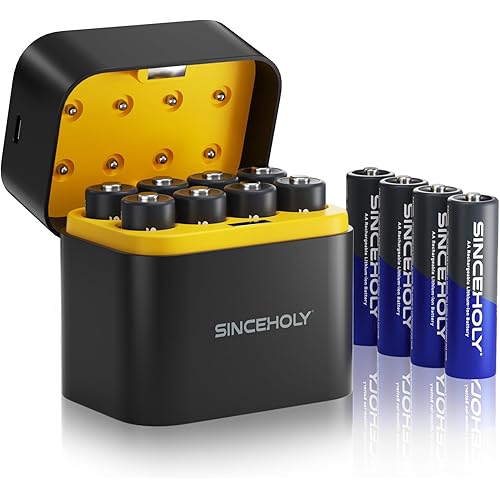 12Pcs 3600mWh Rechargeable AA Lithium Batteries 1.5V with Charger, 8 Bay Individual Battery Charger with Fast Charging