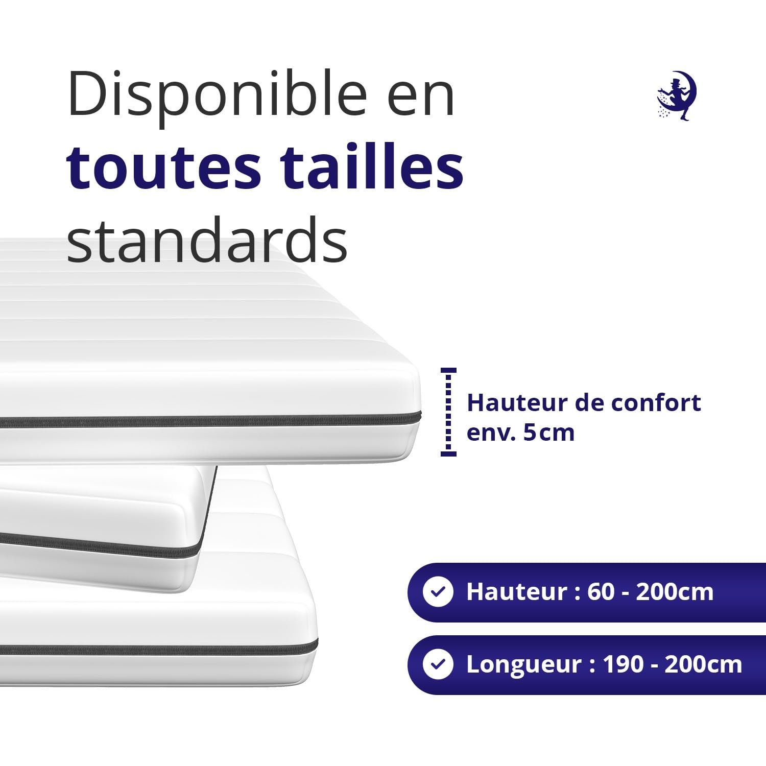 Mister Sandman Surmatelas en Mousse Confortable – Soutien Ergonomique et Respirant – Certifié Oeko-TEX – Housse Amovible et Lavable – Qualité Allemande – Épaisseur 5 cm (100x190 cm)