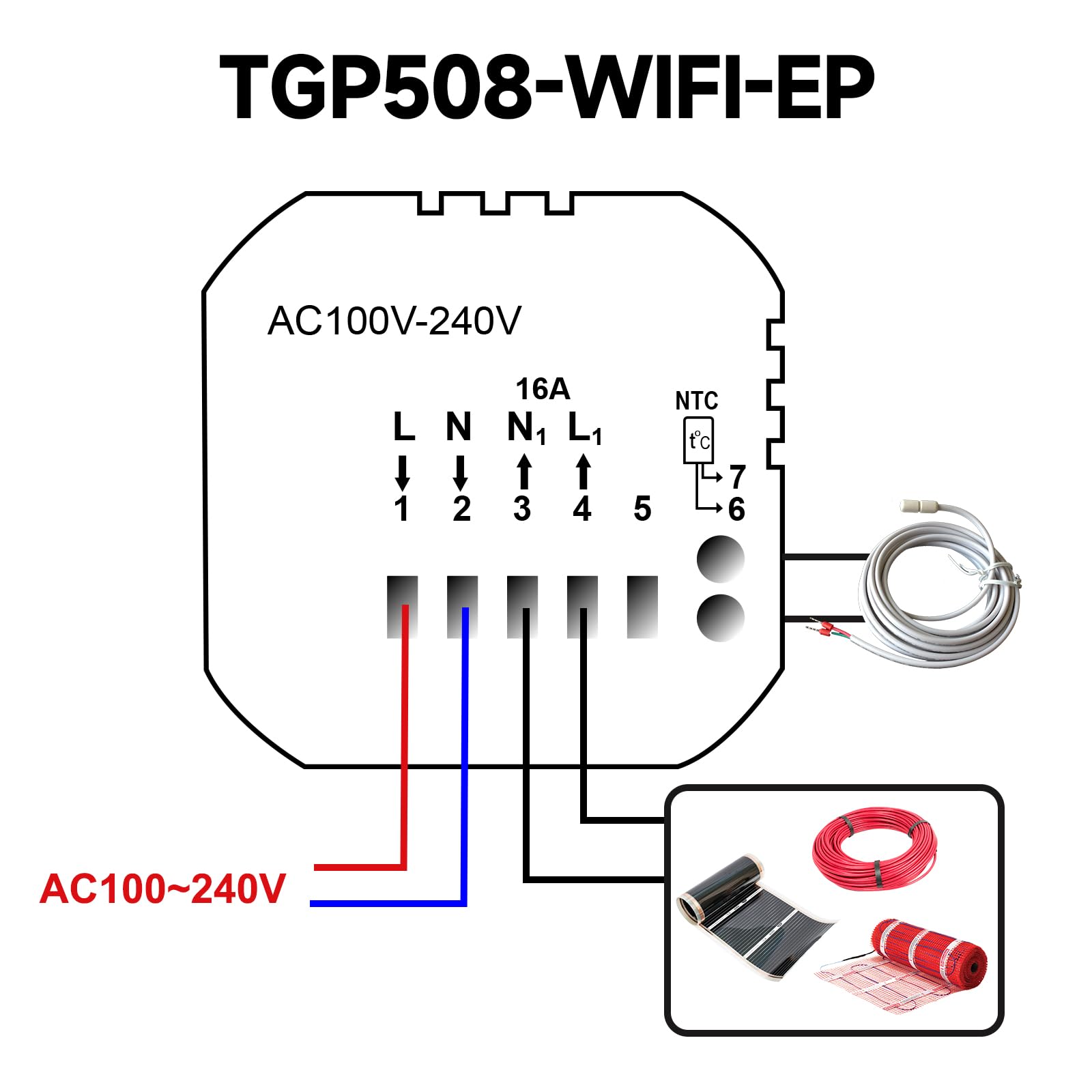 Tuya Termostato WiFi per Riscaldamento Elettrico,Termostati Intelligenti Programmabili Digital del Pannello di Tocco Grande Schermo per Riscaldamento Pavimento Compatibile Con Alexa 16A TGP508