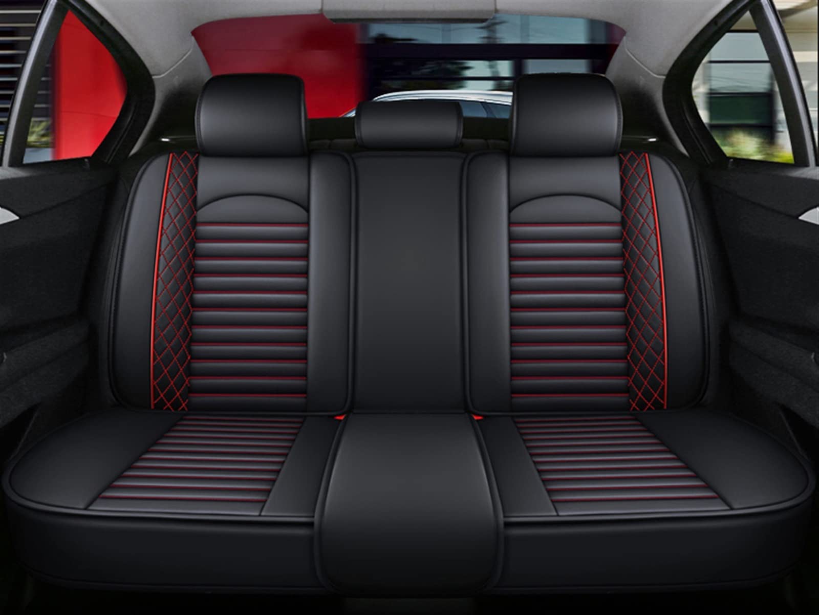 WILSEM Housse De Siège De Voiture 5 Places Accessoires De Voiture Intérieur Décoratif Housses De Siège Avant Et Arrière pour Dodge pour Caravane Coussins Siège (Color : Black Red 5 Seat 1)