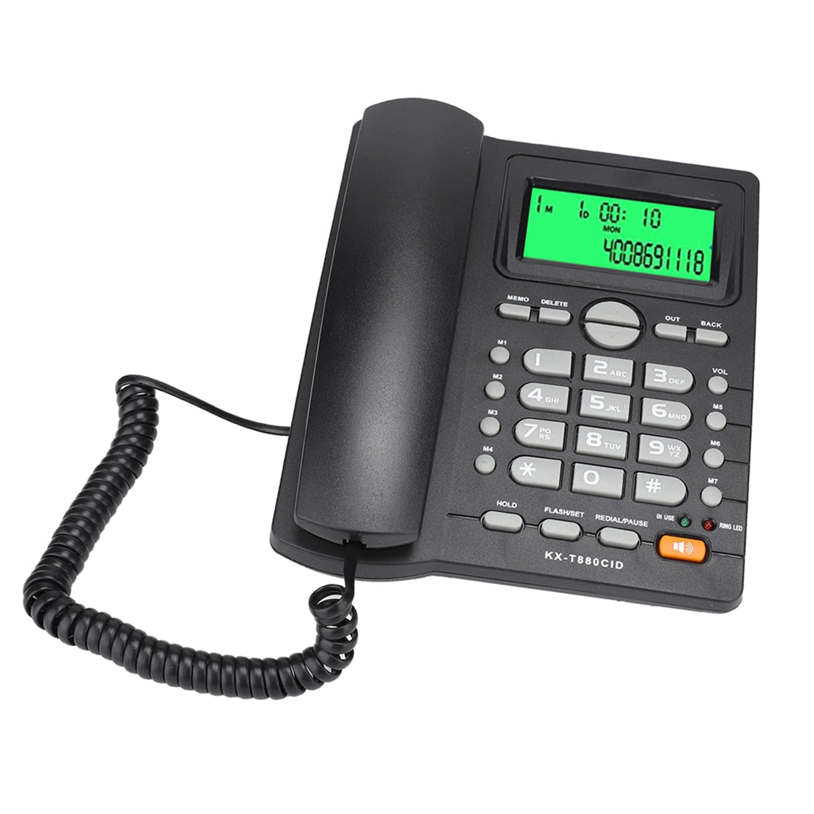 KX T880C Telefono Fisso, Telefono con Filo con Vivavoce, ID Chiamante, Chiamata Rapida e Funzione Mute, Telefono con Tasti Grandi per Ufficio Domestico, Batteria