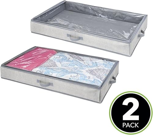 Miniatura 2 de mDesign Bolsa organizadora de tela suave debajo de la cama para ropa, accesorios, lino, panel superior de fácil visión, tapa con cremallera de 2