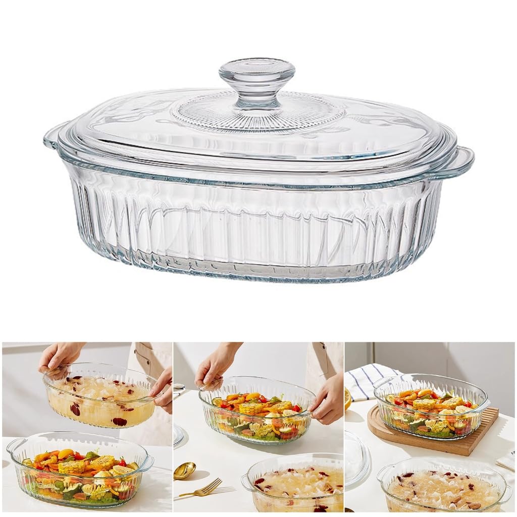 Glas-Kasserolle für gleichmäßiges Kochen, Mikrowelle oder Ofen, Küchen-Backbehälter