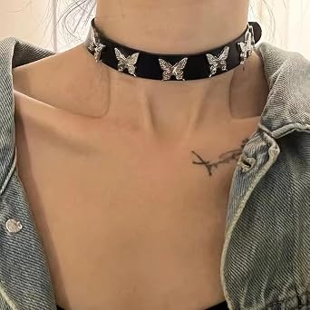 Black Leather Choker Necklaces for Women Cute Butterfly Star 90S Vintage Choker Collar Y2k Punk Emo Gothic Jewelry Gifts