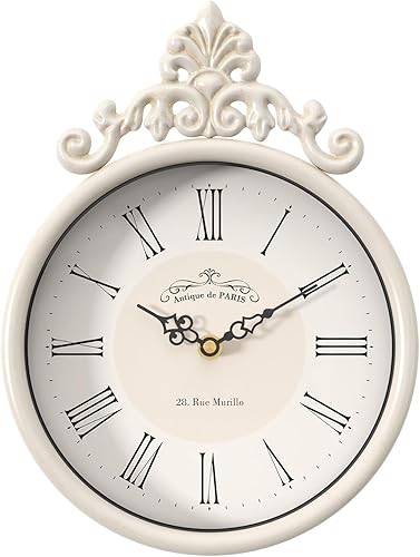 Reloj de pared decorativo francés retro pequeño, color blanco marfil, estilo bohemio antiguo, funciona con pilas, relojes de pared silenciosos para