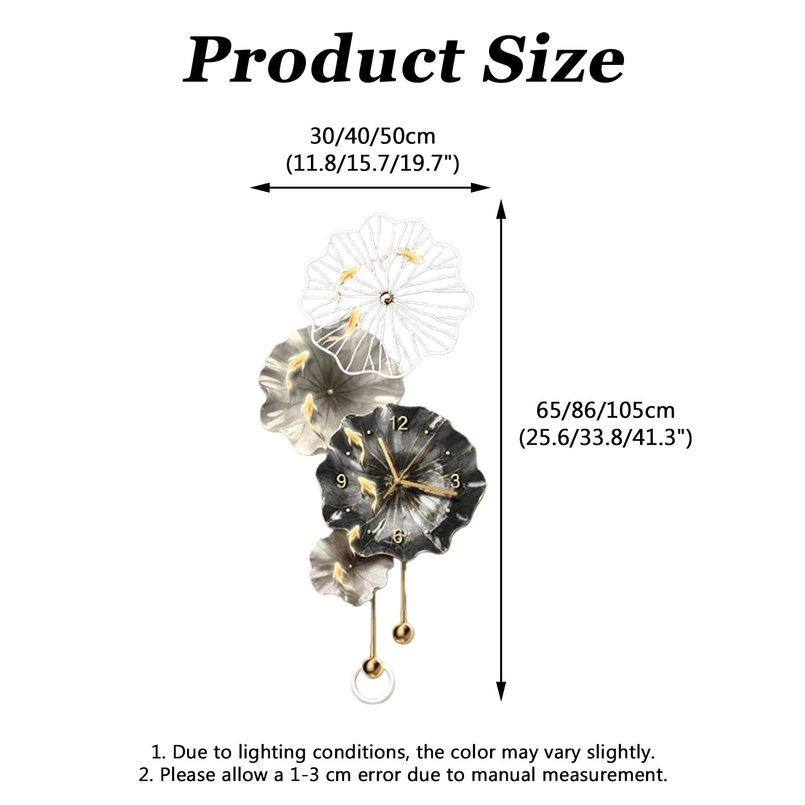 Orologio da Parete 3D Moderno con Luce LED, Grande Quadro Decorativo da Appendere, Orologio Decorativo per la casa, Lampada per Cucina, Soggiorno o Sala da Pranzo, Ingresso (Nero, 15,7 * 33,8"