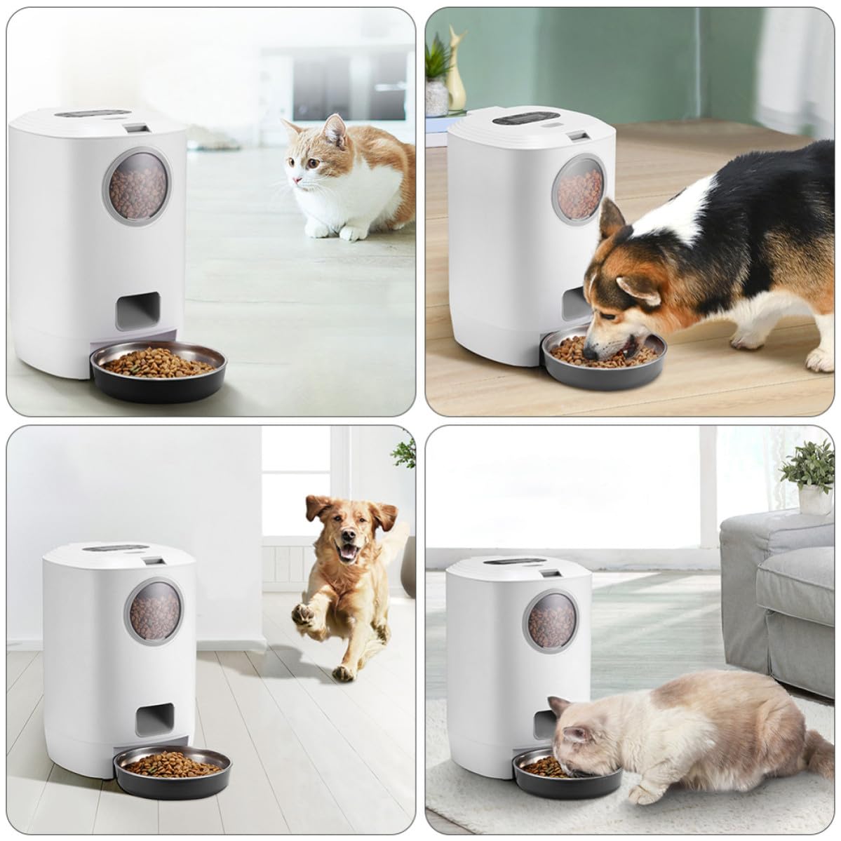 OUNONA Alimentador Automático para Mascotas Comedero para Perros 4.5l Blanco USB, Automático, de Abs, Acero Inoxidable y Pc, para Alimentación de Mascotas y Perros