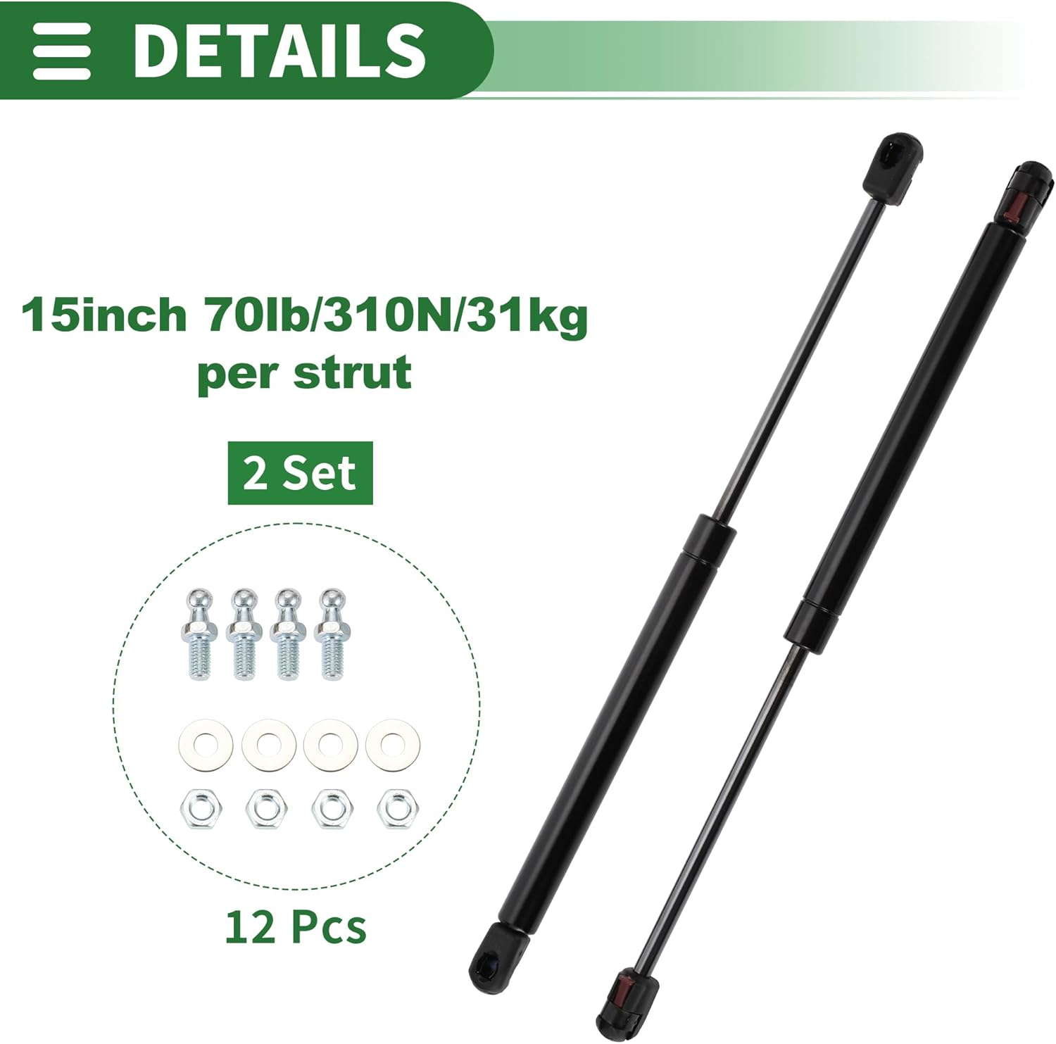 Motoforti Universal Lift Supports Struts Lift Support Shock 15inch/380mm 70lb/310N/31kg Black 2 Set