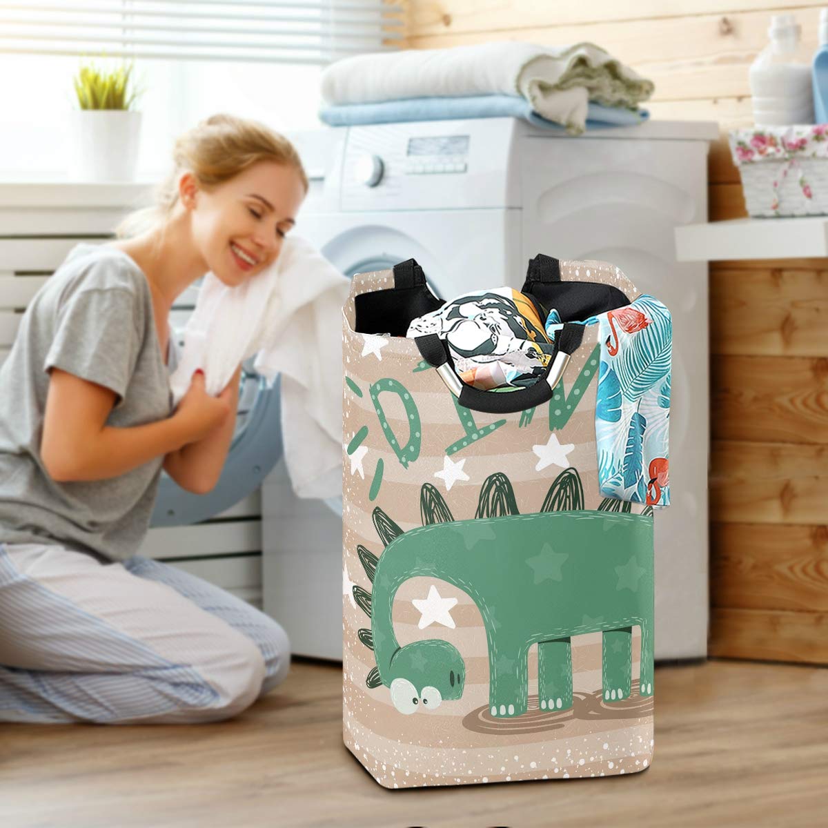 Senya Collapsible Dinosaur Laundry Hamper & Storage Basket - Large Foldable Organizer For Nursery, Toys, Clothes