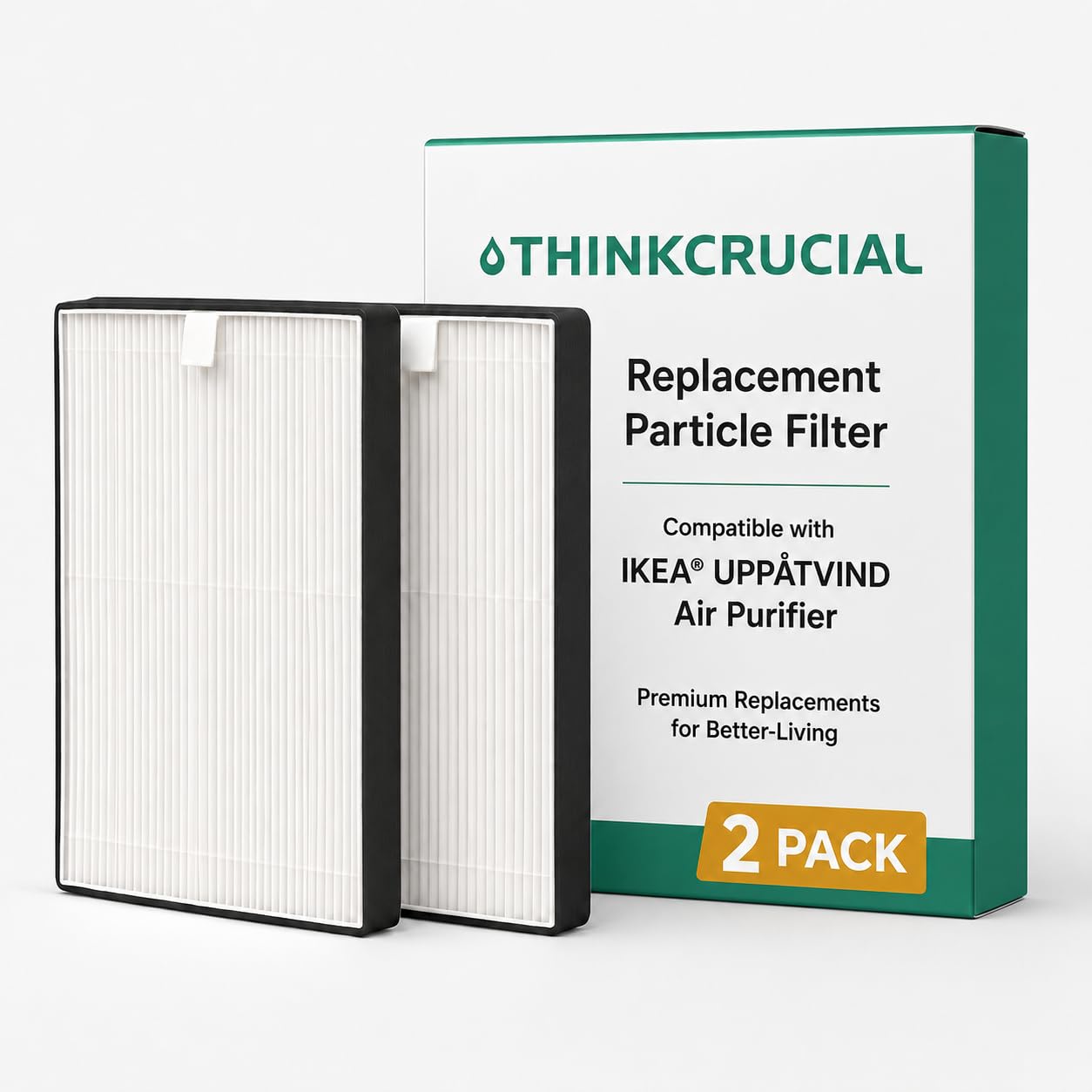 Think Crucial Replacement Particle Filter – Compatible with IKEA® UPPÅTVIND Air Purifier (Replaces Article #90551498) – High-Efficiency Fine Particle Filter (2 Pack)