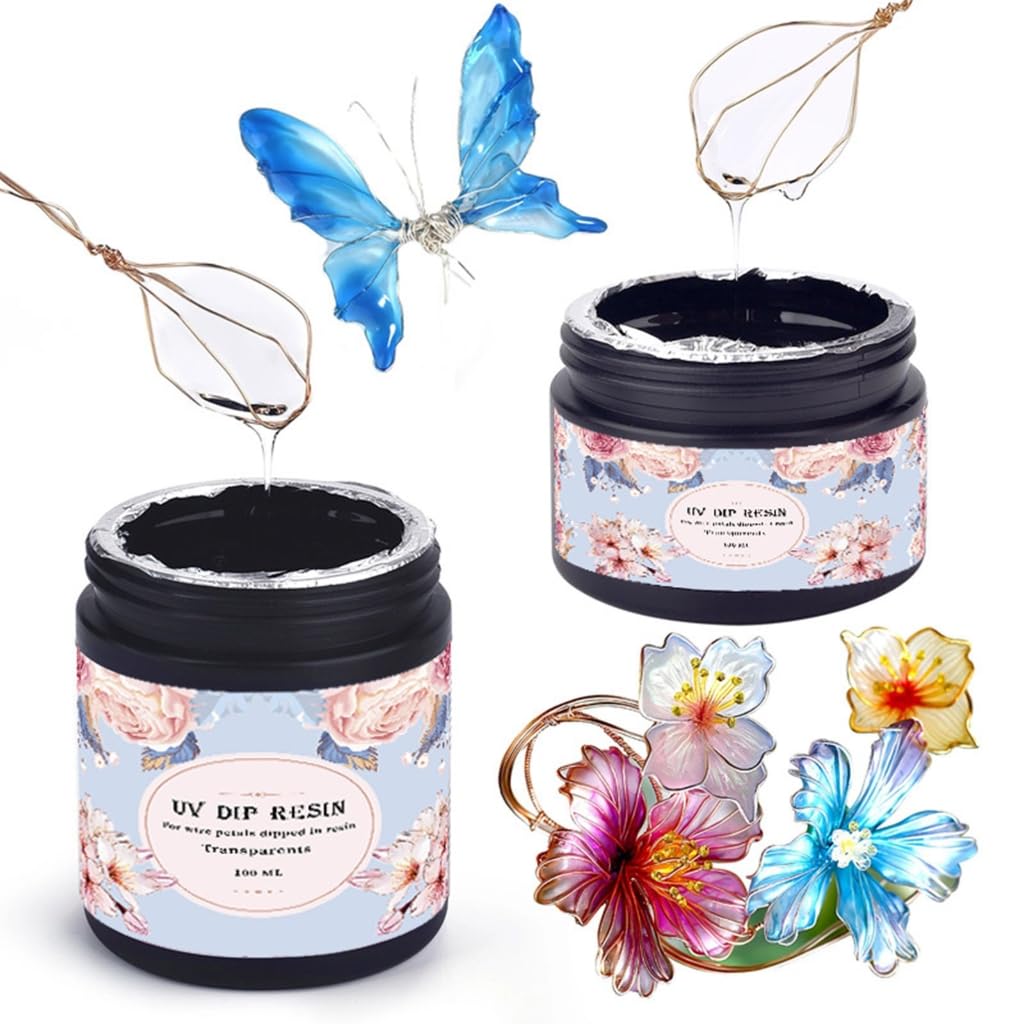 Ensemble de résine de trempage pratique 50 g/100 g - Cristaux époxy transparents pour décoration de fleurs et fabrication de bijoux avec 13 fils
