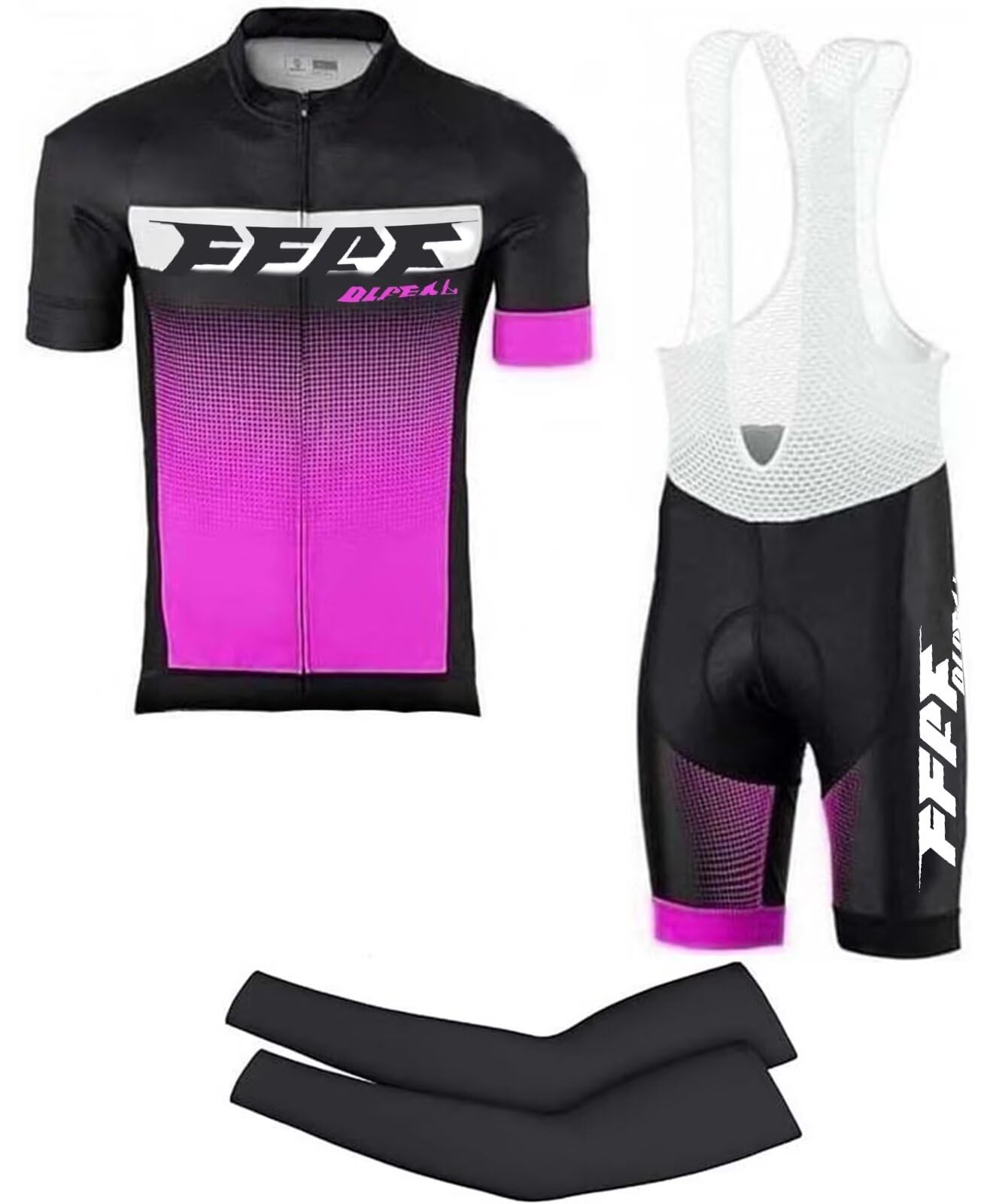 Conjunto de Maillot de Ciclismo,Ropa de Ciclismo Maillot Ciclismo Hombre Completo Camiseta + Pantalones Cortos 5D Gel Acolchado+ Mangas de Brazo (Purple,XXS)